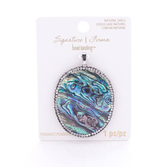 Large blue oval abalone inspired resin necklace pendant.